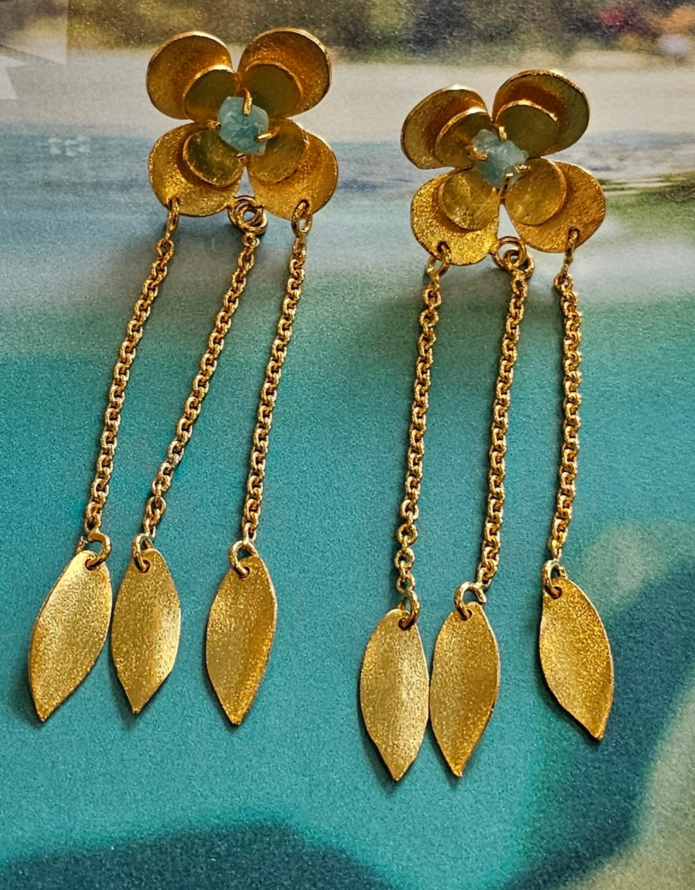 Ellie Flower Earrings (Rough Emerald)