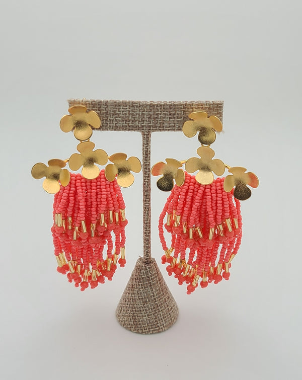 Cascade Earrings ( coral/gold)