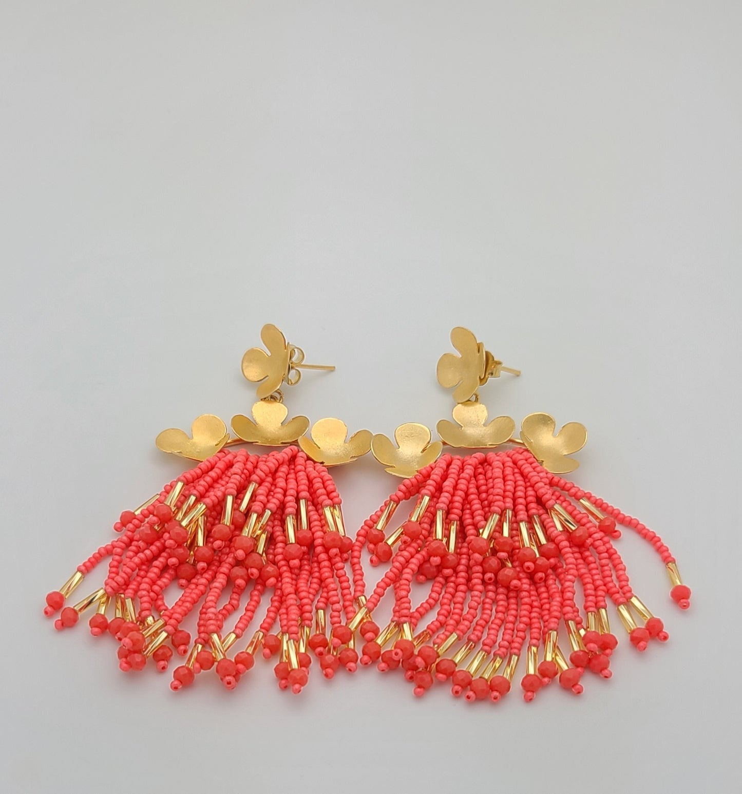 Cascade Earrings ( coral/gold)