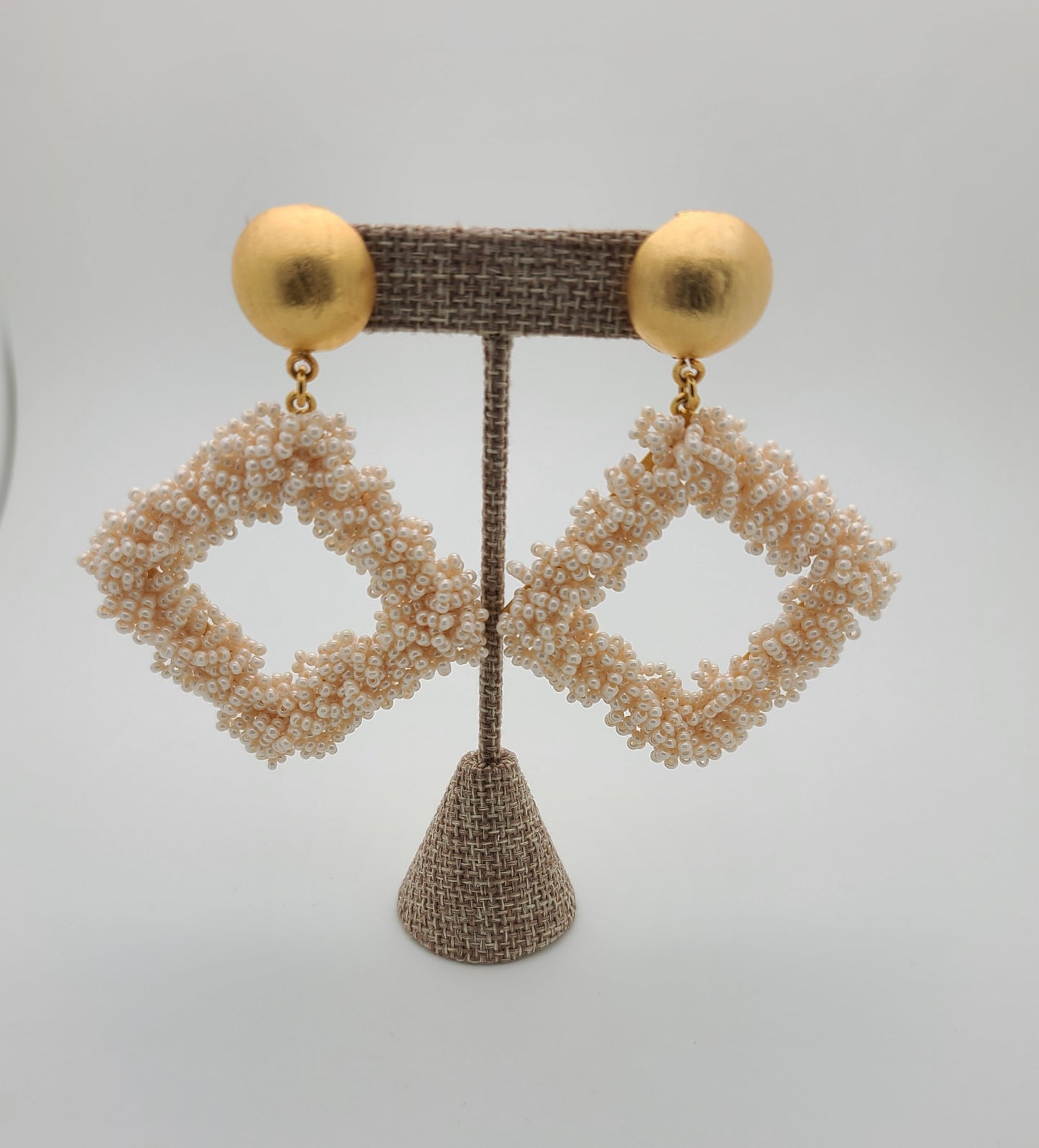 Bernadette Diamond Shape Earrings (Pearl)