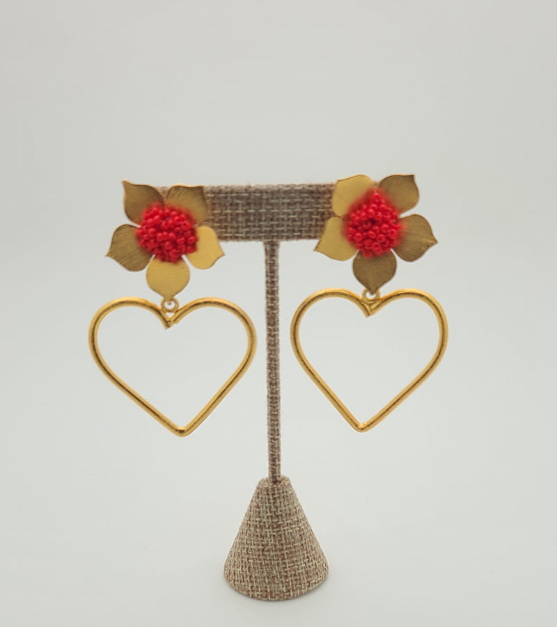 Love earrings with flower post