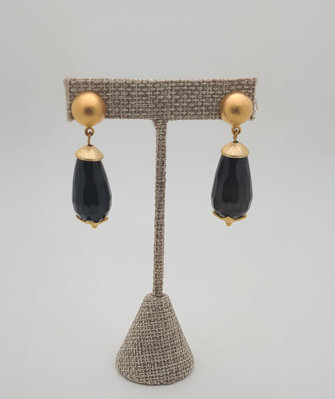 Lina Drop Earrings (Black Agate)