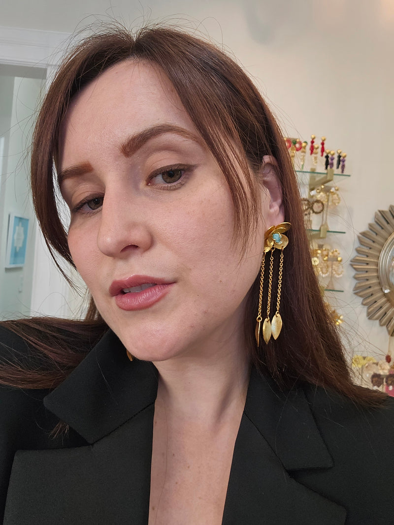 Ellie Flower Earrings (Rough Emerald)