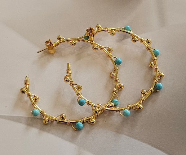 Mila Gold Turquoise Hoops (large)