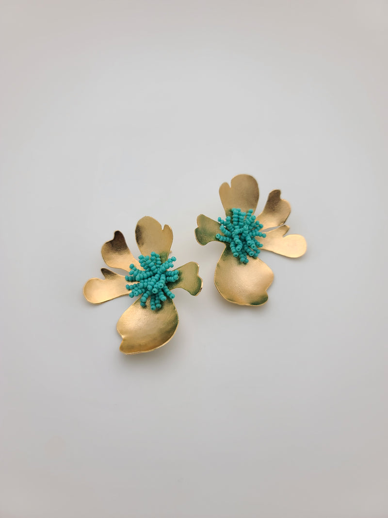 Iris Flower Earrings (turquoise green)