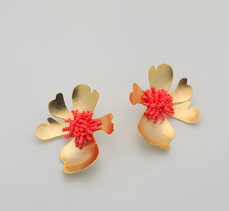 Iris Flower Earrings (Orange)