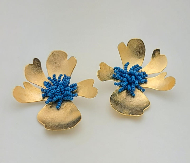 Iris Flower Earrings (Blue)