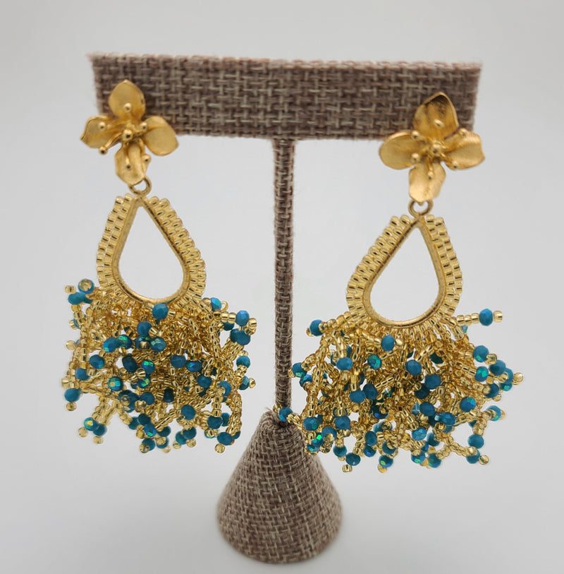 Peacock Drop Earrings (iridescent blue/gold)