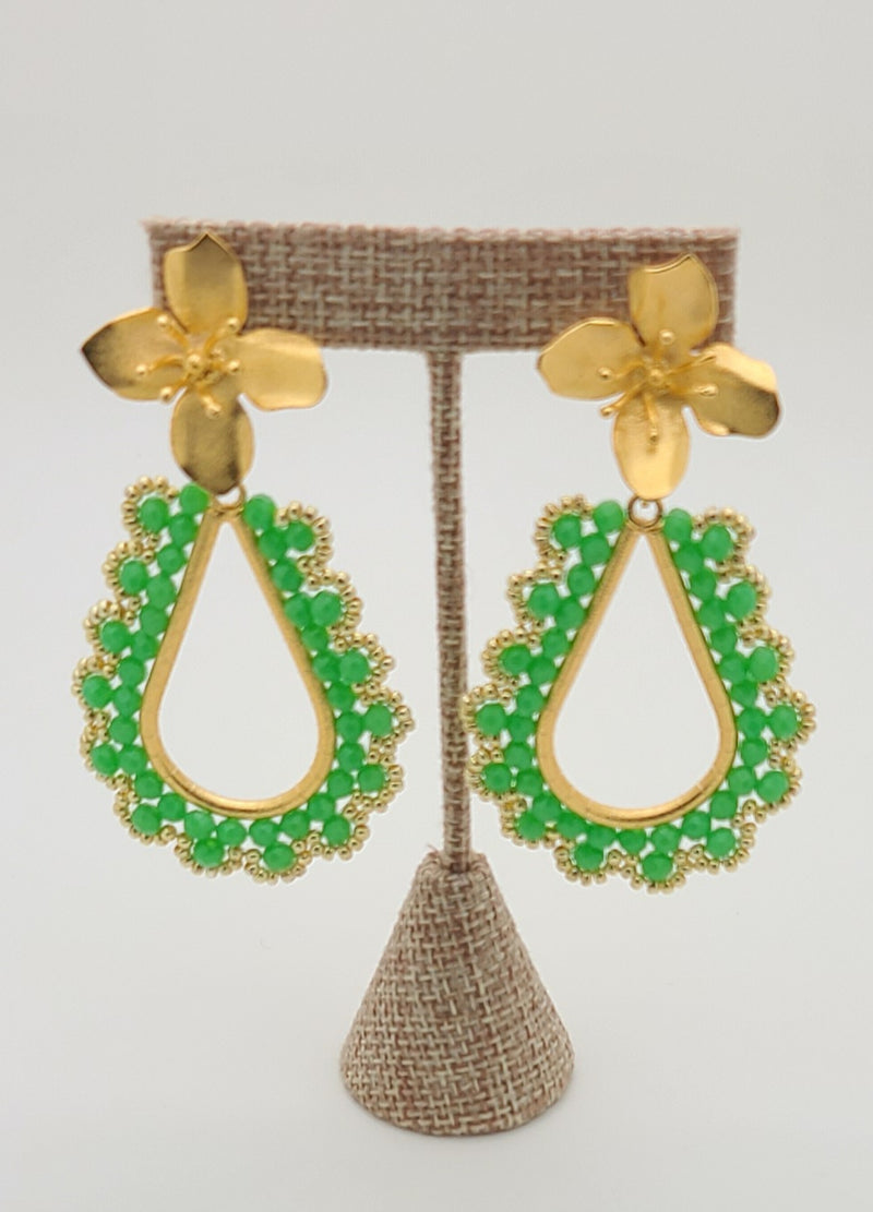 Vera Drop Earrings (Summer green/gold)