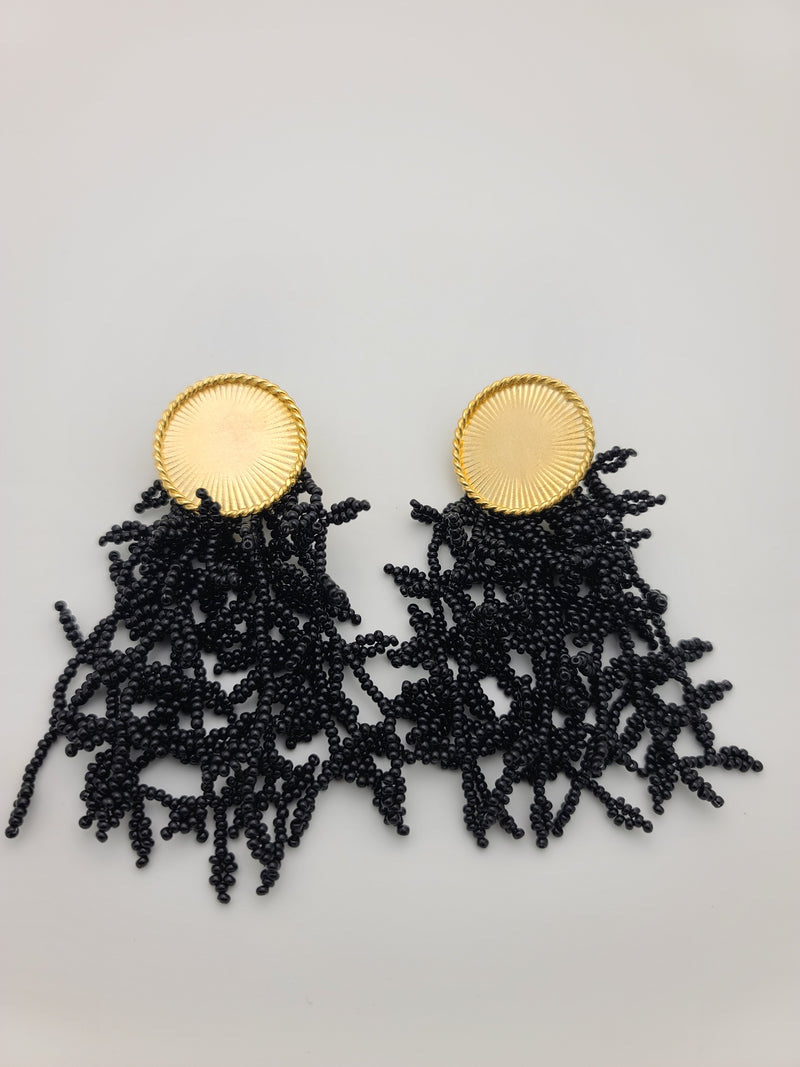 Melanie Disk Drop Earrings (Black)