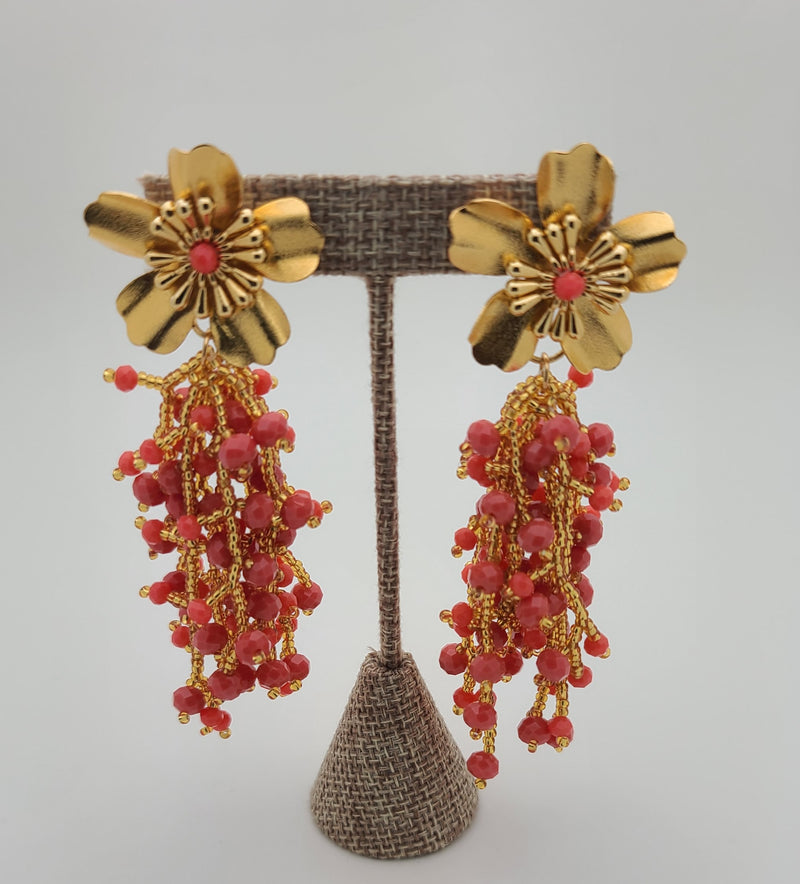 Kate drop beaded earrings (Coral/gold)