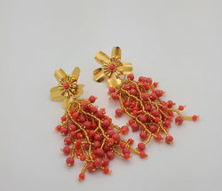Kate drop beaded earrings (Coral/gold)