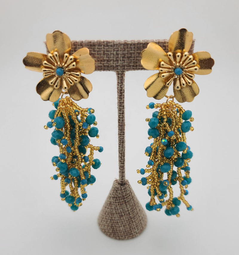 Kate drop beaded earrings (Blue/gold)
