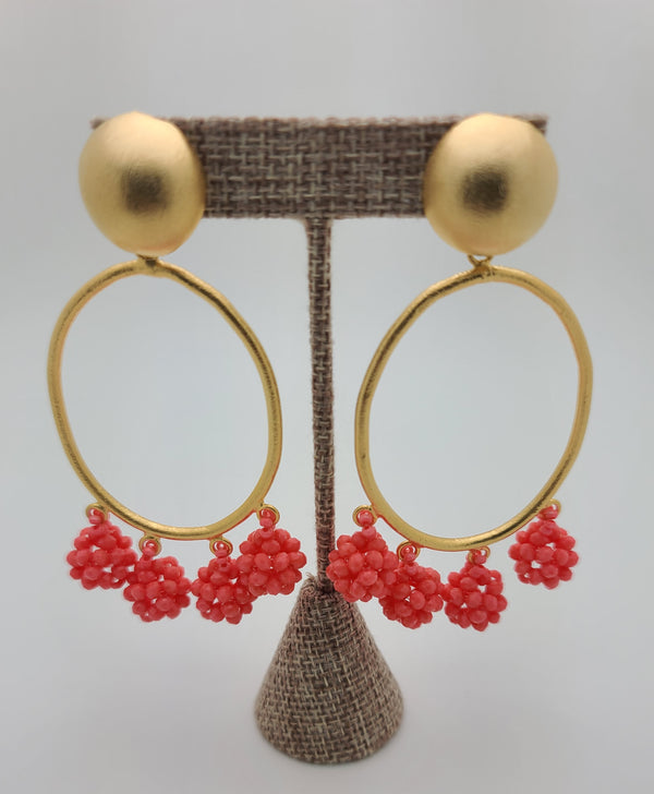 Celia Earrings (Oval/coral)