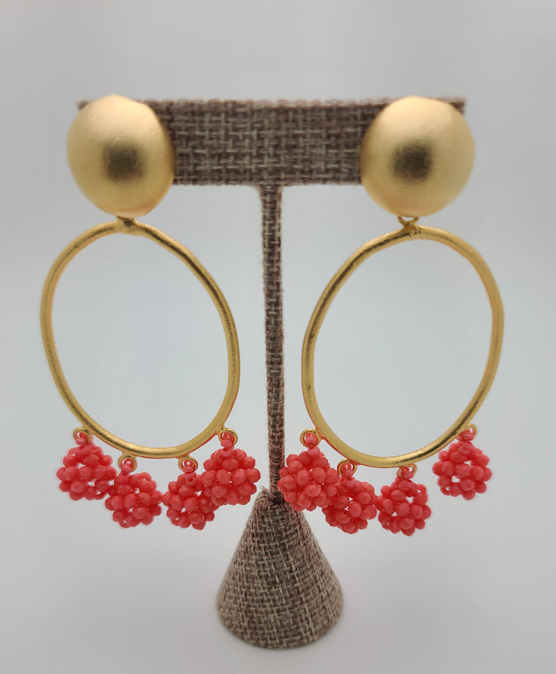 Celia Earrings (Oval/coral)