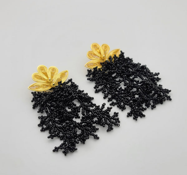 Athena Filigree Earrings (Black)