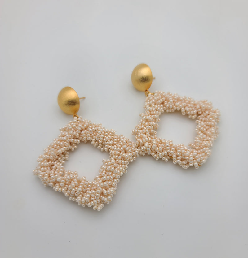 Bernadette Diamond Shape Earrings (Pearl)