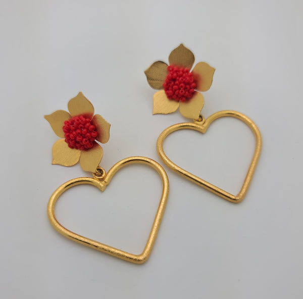 Love earrings with flower post