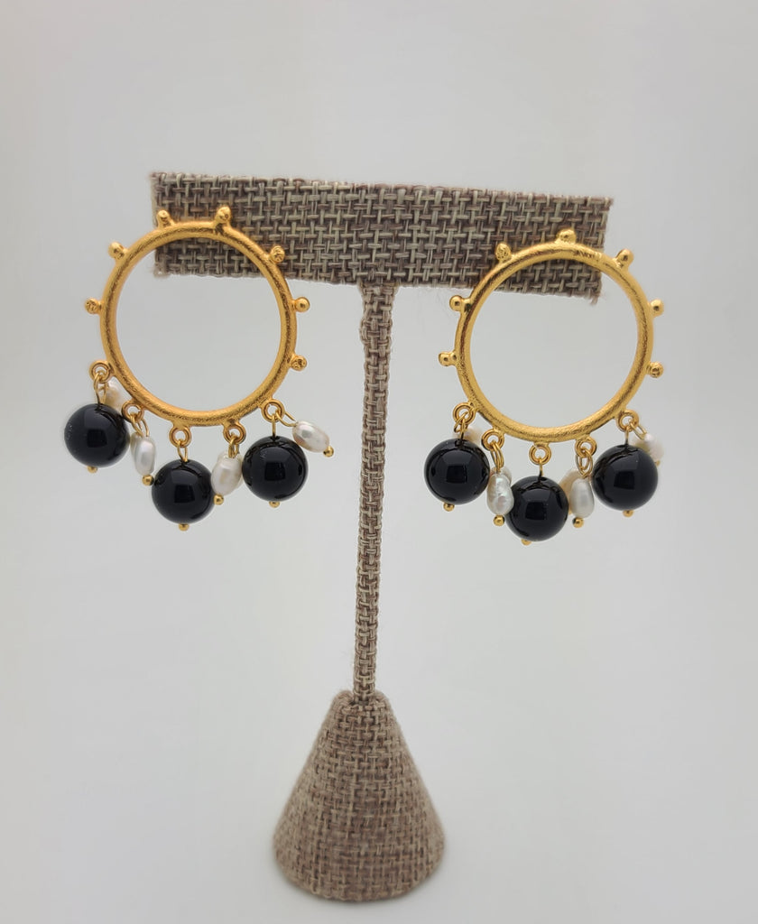 Dressy Floral and Pearl Beaded Tassel Statement Earrings - Gold/Black Or  Gold/Silver | Designs by Laurel Leigh