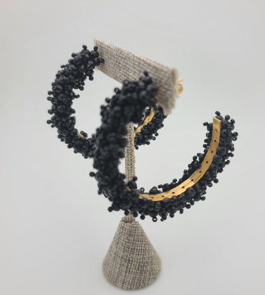 Kayla Beaded Hoops (Black)