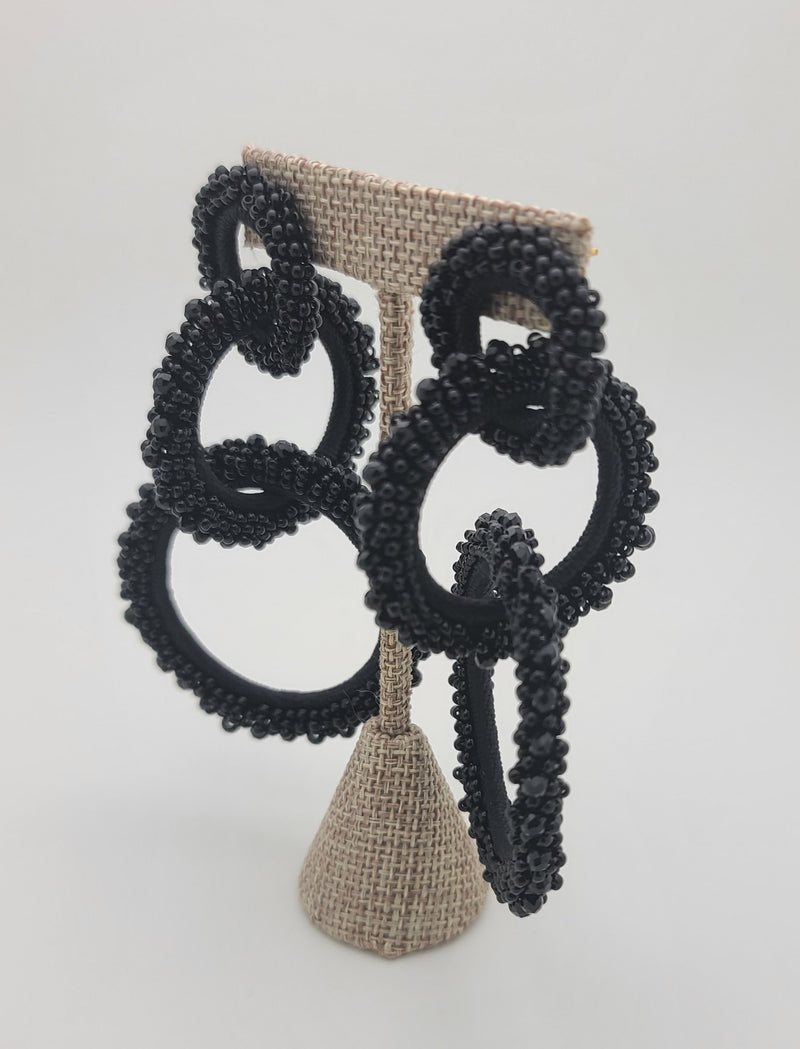 Stella Beaded Hoops (Black)