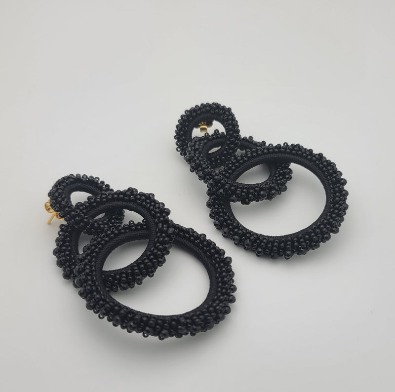 Stella Beaded Hoops (Black)