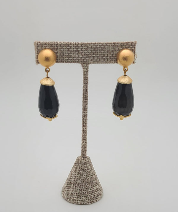Lina Drop Earrings  (Black Agate)