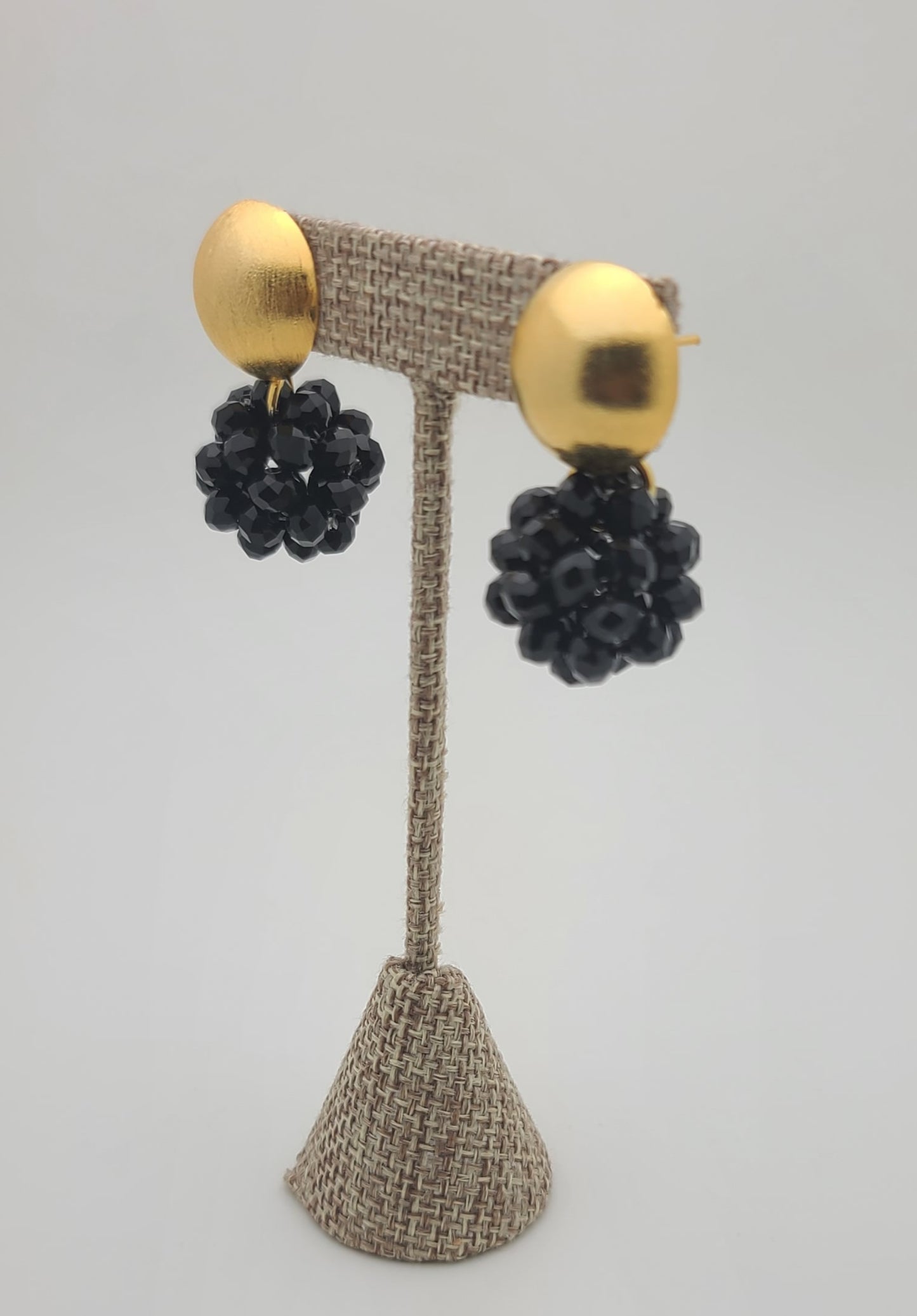 Half Dome Beaded Ball Earrings (Black)