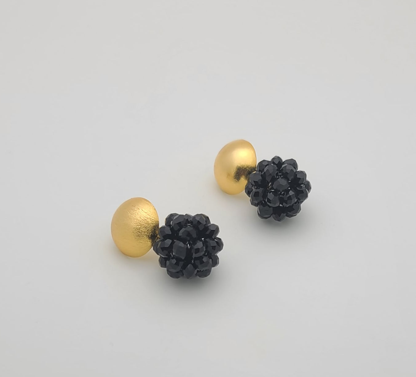 Half Dome Beaded Ball Earrings (Black)