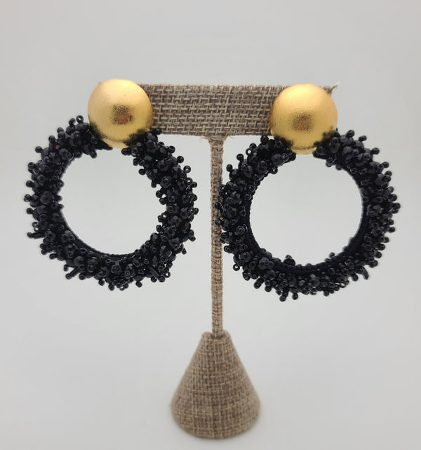 Greta Hoops Beaded Earrings (Black)