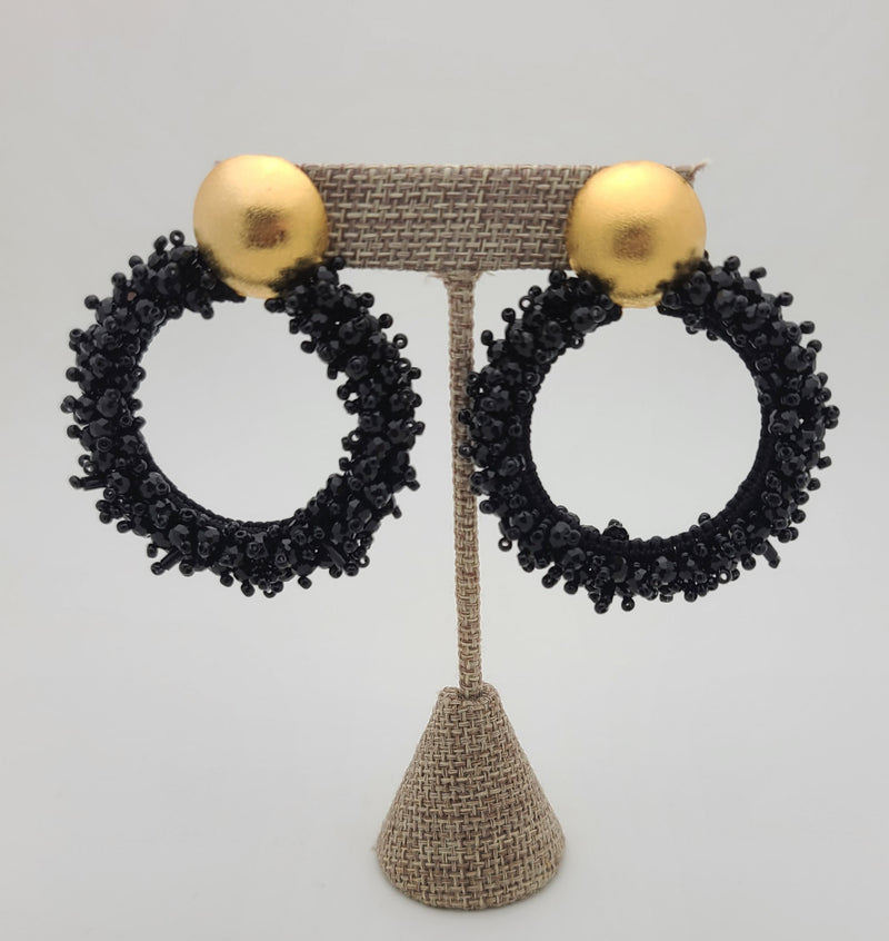 Helen Hoops Beaded Earrings (Black)