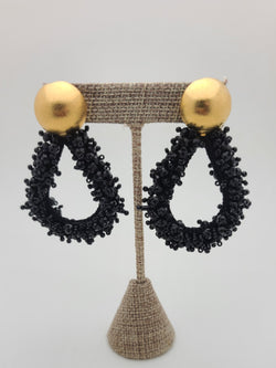 Helen Drop Beaded Earrings (Black)