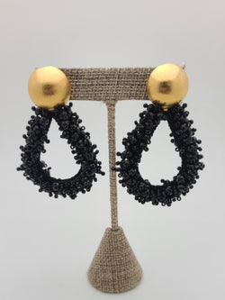 Greta Drop Beaded Earrings (Black)
