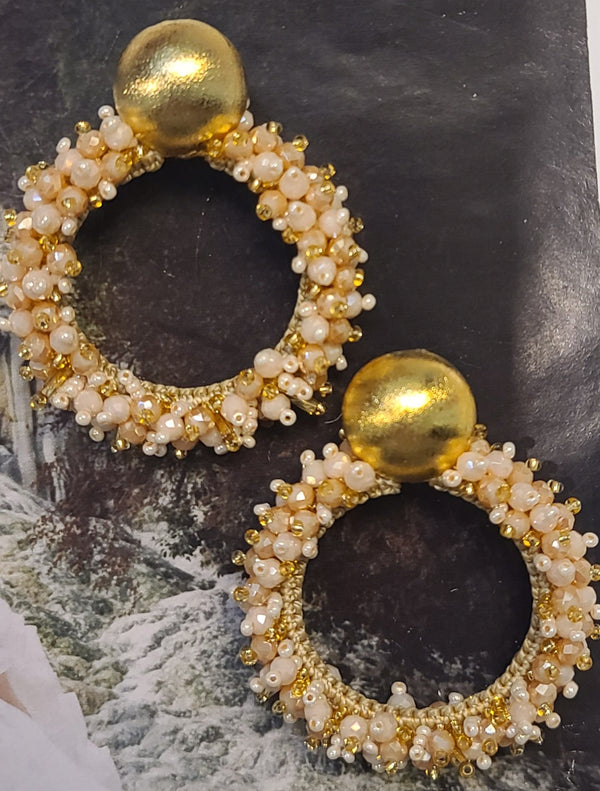 Greta beaded Earrings ( Hoops/Pearl-Gold)