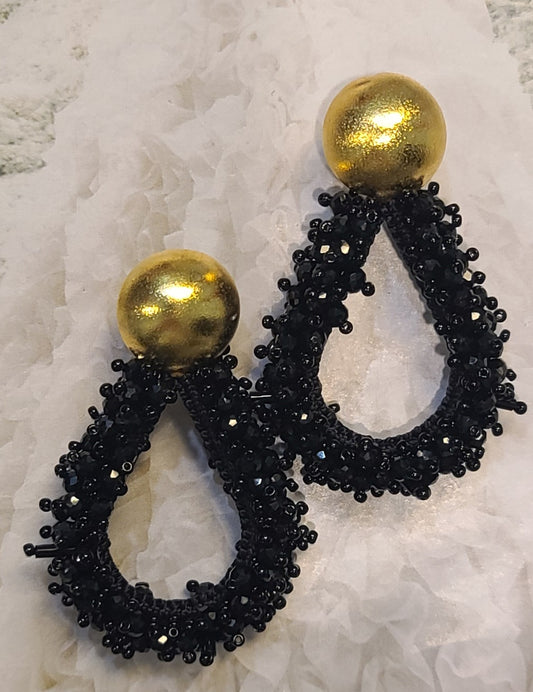 Greta beaded Earrings (Drop/Black)