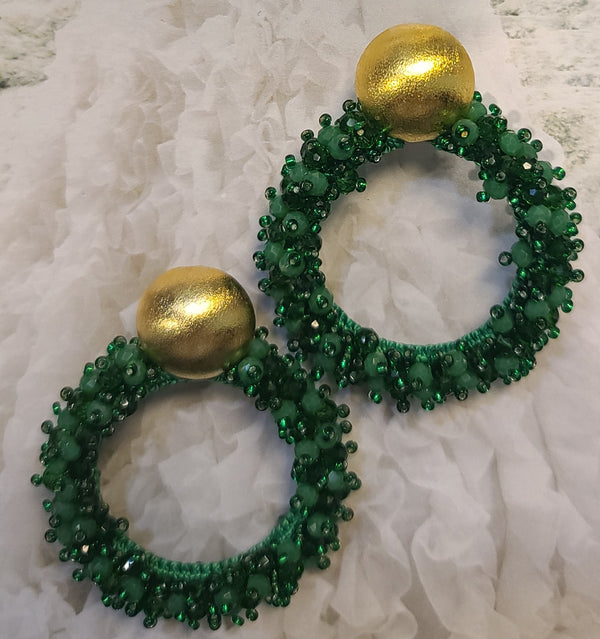Greta beaded Earrings ( Hoops/Holiday Green)