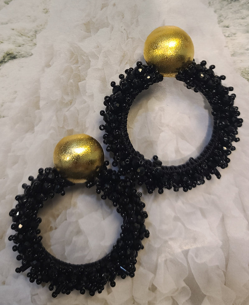 Greta beaded Earrings ( Hoops/Black)