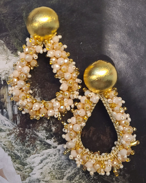 Greta beaded Earrings (Drop/Gold/Pearl)