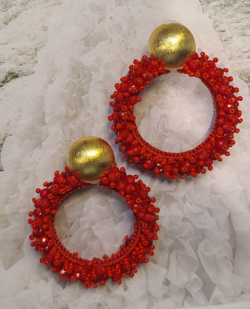 Greta beaded Earrings ( Hoops/Red)