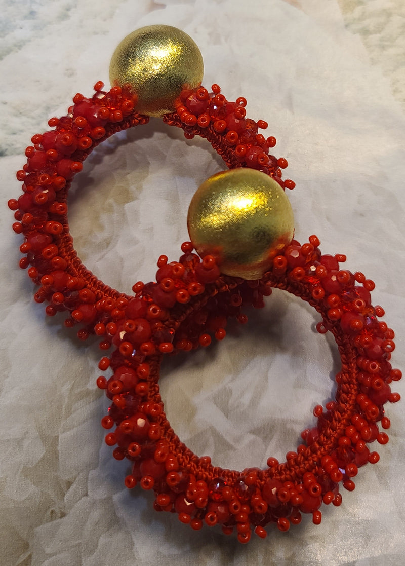 Greta beaded Earrings ( Hoops/Red)