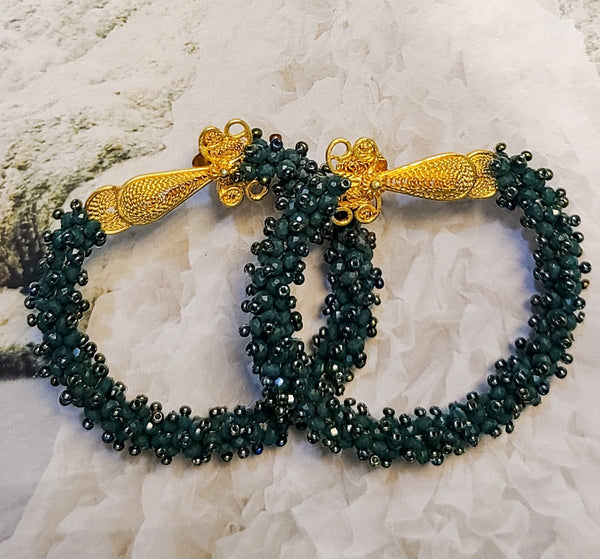 Grecia Beaded Hoops ( Green)