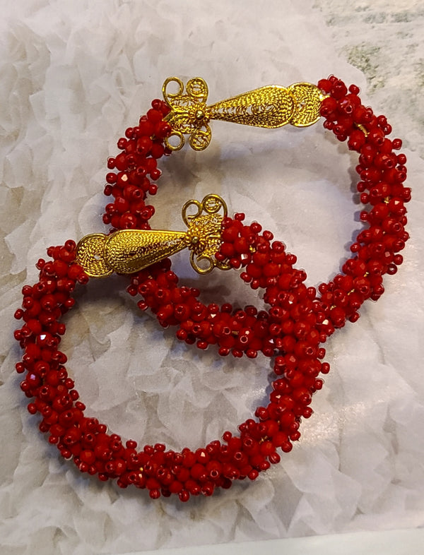 Grecia Beaded Hoops ( Red)