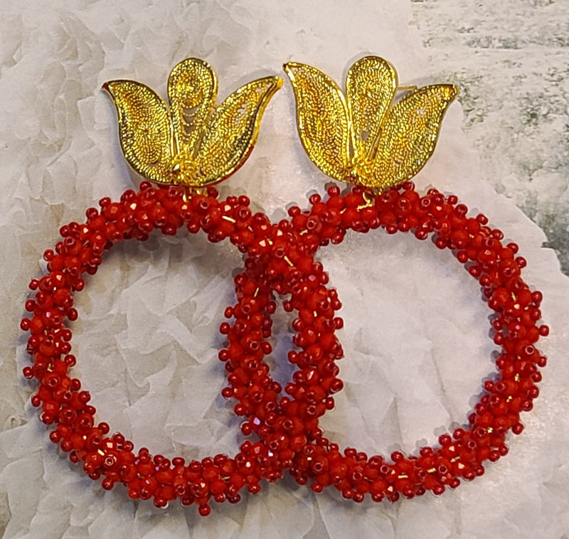 Ysa Beaded Hoops ( Red)