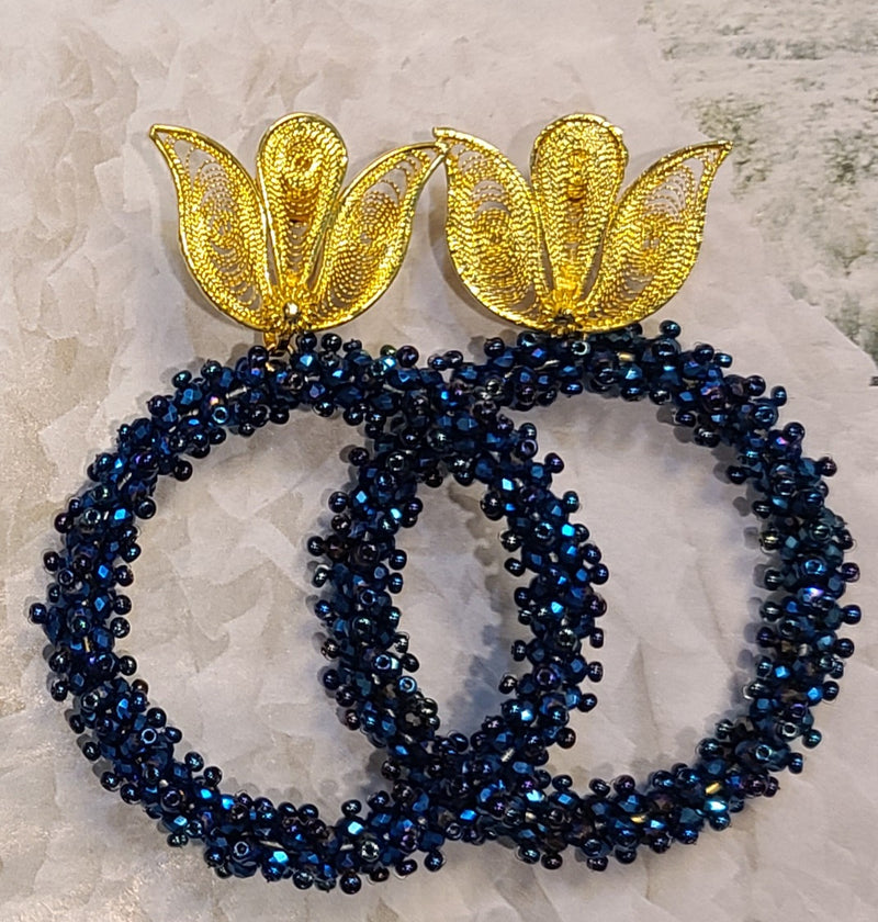 Ysa Beaded Hoops ( Iridescent Blue)