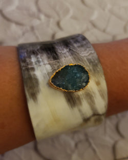 Tina Horn Cuff ( Green Stone)