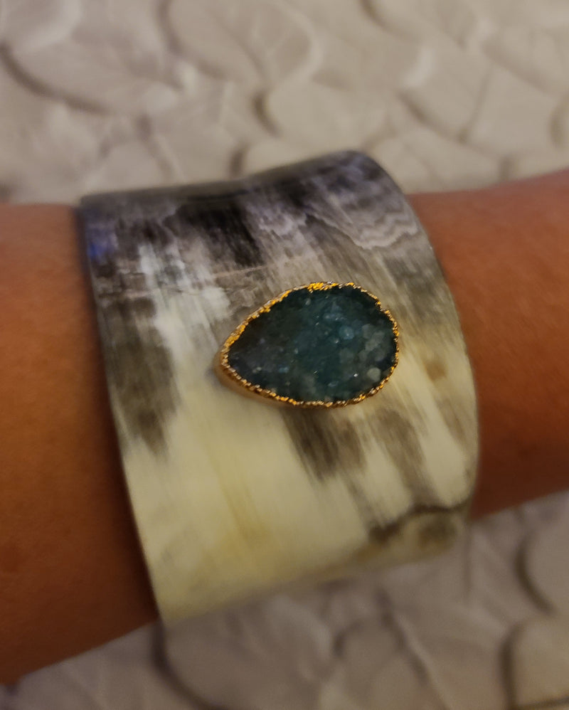 Tina Horn Cuff ( Green Stone)
