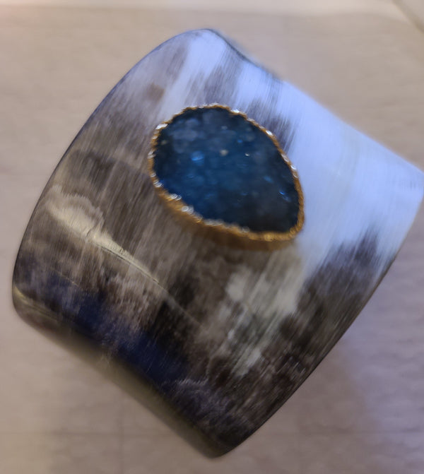 Tina Horn Cuff ( Green Stone)